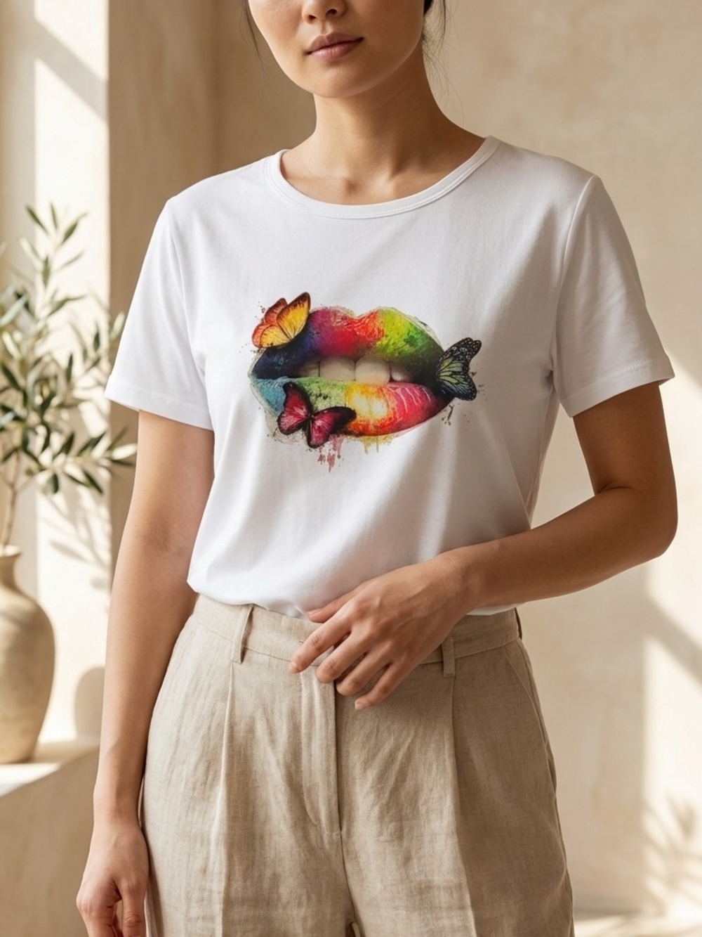 Rainbow Lips Graphic T-Shirt - White